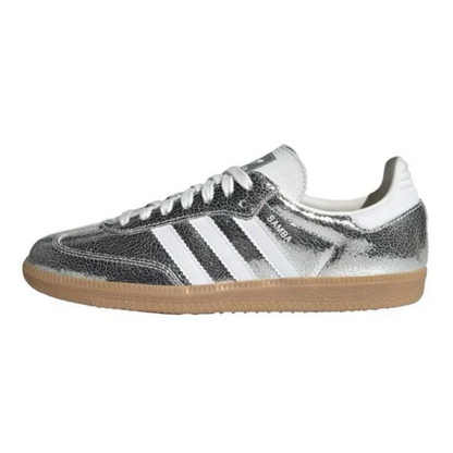 Adidas Samba OG Silver Metallic Cracked Leather Women's Perfect Daily Shoes.