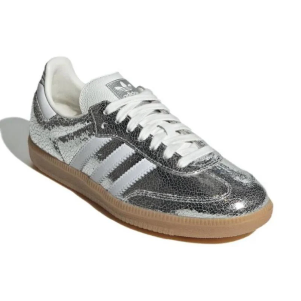 Adidas Samba OG Silver Metallic Cracked Leather Women's Perfect Daily Shoes.
