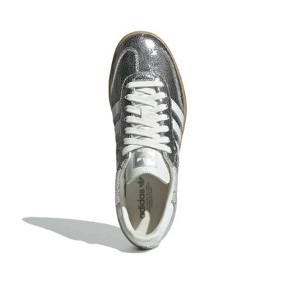 Adidas Samba OG Silver Metallic Cracked Leather Women's Perfect Daily Shoes.